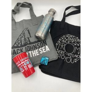 Lot of Jack Johnson Music Concert Cup, Stainless Steel Bottle & 2 Reuseable Bags